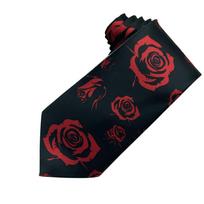 Luxury Mens Neck Tie Gift Rose And Bear Pattern Lightweight Polyester With Smooth Drape Comfortable For Daily Use black