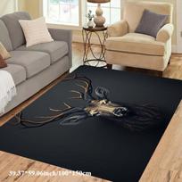 Flannel Printed Deer Head Rug Wildlife Art Design Soft Fleece Bath Mat Bathroom Carpet Nature Decor Rugs 60x90cm