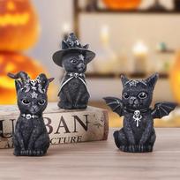 3pc Magic Wings Hat Cat Resin Ornaments Easter Day of The Dead Home Garden Festival Desk Decoration Crafts Statue for Halloween 3pcs
