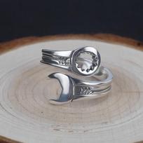 Trendy Men's Retro Wrench Ring: Aged Imitation Thai Silver Tool Finger Ring, Hip Hop Style, Adjustable Open Index Finger Design