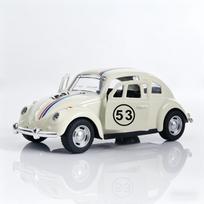 1:36 Scale Herbie No.53 Beetle Diecast Car, Pull-Back Alloy Model With Open Doors, Classic Racing Replica, Cream White Collectib