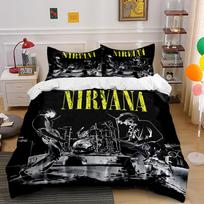Nirvana Band Print Black Bedding Set Bedding set (1 duvet cover, 2 pillowcases, duvet not included) 135x200cm