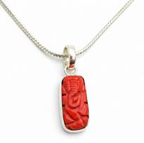Natural Red Coral Ganesha Pendant, 925 Solid Sterling Silver, Handcrafted Gemstone God Pendant sidabras