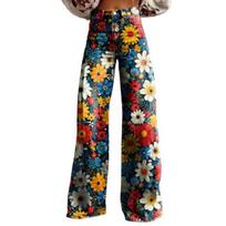 Women Wide-Leg Casual Pants with Pockets Loose Fit Button Zipper Fly Breathable M mėlyna