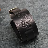 Punk Men Women Wolf Wide Genuine Leather Belt Bracelet Cuff Wristband Bangle KTJ juoda