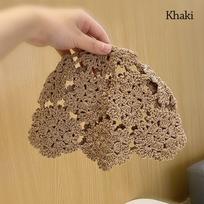 Flowers Knitted Hat Lace Skullies Hat Breathable Beret Cap  for Women chaki