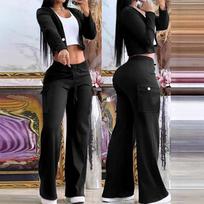Women's Black Wide Leg Cargo Pants with Drawstring Waist XS juoda
