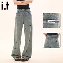 CHOCOOLATE Women's Embroidered High Waist Wide Leg Denim Jeans XS