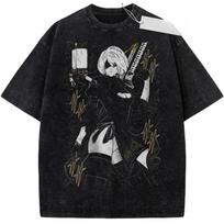 B NieR Automata Vintage Loose Washed TShirt Stylish Apparel AllSeason Retro Fashion Street Trend Soft  Comfortable S