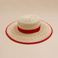 European American-Style Straw Hat With Wide Brim Sun Hat Woven Edges And A Flat Crown Perfect For A British Seaside Vacation raudona