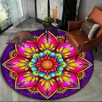 Luxury Blue Mandala Round Area Rug, Modern Geometric Non-Slip Floor Mat for Living Room, Bedroom, Home Decor Carpet 80cm x 80cm