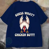 Guess What Chicken Butt Funny Men Cotton T-Shirt O-Neck-Short Sleeve Tee Top Vintage Tshirts S