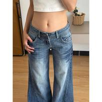 2025 Autumn Slimming Low-Waist Japanese Korean Wide-Leg Women's Casual Denim Jeans Small mėlyna