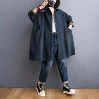 Large Women's Clothing Spring Autumn Women Denim Coat Fat Mm Medium Length Lady Denim Windbreaker Wind Jean Jacket Loose Long Sleeve Female Coats XXXL mėlyna