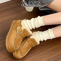 Real fur integrated snow boots women's fleece thickened thermal cotton shoes thick-soled non-slip lamb wool shoes 35
