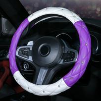 Minkštos odos siuvinėtas stereo deimantais puoštas automobilio vairo užvalkalas su vidiniu žiedu tinka 14,5-15 colių One Size