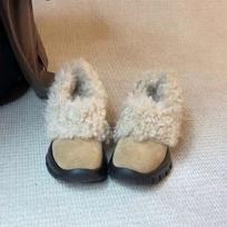 Sheepskin version Small fashion commuter thick-soled fluffy shoes Women's one-pedal leather casual leather cotton shoes Single shoes 35 chaki