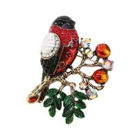 Crystal Bird Brooch With Realistic Oil Drop Effect Rhinestones Jewelry for Women Party Wear Clothing Decoration raudona
