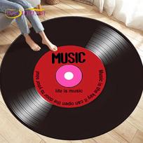 Vinyl Record Round Area Rug – Classic Music Design Carpet – Non-Slip Floor Mat for Living Room, Study or Music Room Decor Diameter 90cm(35in)