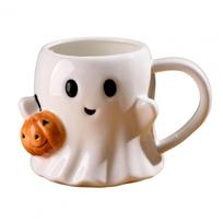 Thermal Transfer Ceramic Cup Set of 1/2 Ceramic Ghost Pumpkin Design Mugs 3d Effect Water Cups for Bar Kitchen for Halloween