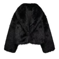 „Auutmn Winter Lady Cardigan“ paltas dirbtinio kailio pastorintu pliušiniu apykaklė grynos spalvos ilgomis rankovėmis vienspalvis megztinis švarkas S juoda