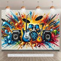 Vibrant Music Tapestry  Colorful Graffiti Design with Guitars and Drums for Rock Home Decor Perfect Wall Art for Living Room 74x94cm(29x37in)