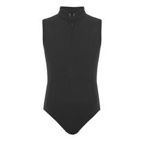 Girls Sleeveless Dance Bodysuit Front Invisible Zipper Back Sheer Mesh Rhinestones Leotard 5-6 Years juoda