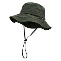 Classic Wide Brim Bucket Hat Drawstring Outdoor Breathable Summer Hats for Fishing Camping Traveling žalia