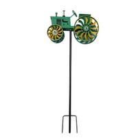 Garden Wind Spinner Kinetic Tractor Wind Sculpture with Rotating Wheels Outdoor Metal Windwill with Stake for Flower Bed Lawn Patio