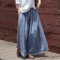 Women‘s Wide Leg Denim Culottes Pants Elastic High Waist Palazzo Trousers Vintage Hippie Baggy Pants M mėlyna
