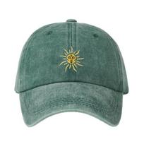 Embroidery Sun Pattern Baseball Hat, Adjustable Back Buckle Retro Distressed Style Baseball Cap, Washed Cotton Fabric Outdoor Sunshade Cap