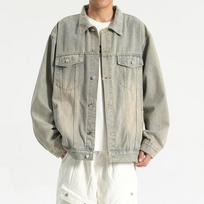 New Workwear Denim Jacket Men's Spring and Autumn American Retro Loose Denim Lapel Jacket M geltona