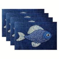 4/6pcs Set Modern Blue Background White Dot Fish Pattern Placemats Seasonal Daily Holiday Decor Suitable for Home Kitchen Dining Indoor Outdoor 4PCS