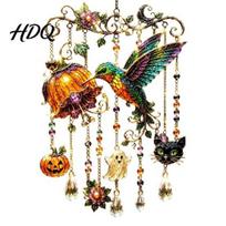Handmade Bird Sun Catcher Halloween Wind Chime Colorful Catcher Cute Garden Decor Ghost Windchime Hanging Decoration for Patio Yard Spooky F
