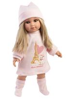 LLORENS lėlė Elena su rausva suknele „Paris“, kepure ir kojinaitėmis, 35 cm