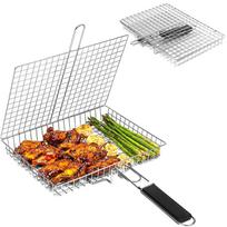 Kepsninė krepšys sulankstomas nešiojamas nerūdijančio plieno BBQ kepsninės krepšys su rankena žuvims, daržovėms, krevetėms, gaminimo priedai sidabras