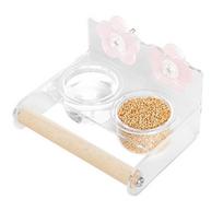 Clear Hanging Double Bowl Bird Food Dispenser And Drinking Cup with Perch Wood Rod For Small Birds Parakeets Finches