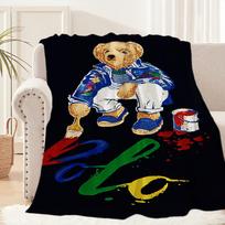 Fashion B-Bears Cute Blanket Plush Nap Sofa rug for P-POLO-S Living Room Warm Office Bedroom Birthday Home Travel Kid Gifts 30x40in