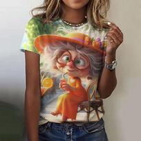 Vasaros Juokingi Animaciniai Senelės 3D Spausdinimo Marškinėliai Moterims Streetwear Mados Y2k Trumpomis Rankovėmis Marškinėliai Apvalia Kaklo Marškinėliai Viršutiniai Drabužiai S brown