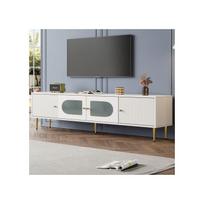 TV Stand - MUVOE - 170x35x50cm - White with gold legs - 2 doors - Cable management