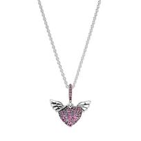 Latest Sterling Tone Pave Heart Angel Wings Necklaces Women Chic Stylish High End Jewelry Giveaway Gifts ,China FactoryFashion Pendant 45cm