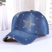 Sunshade Sequins Sports Hat Curved Brim Cotton Denim Baseball Cap New Rhinestone Baseball Cap tamsiai mėlyna spalva