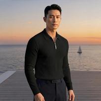 Men’s Premium Ribbed Knit Half-Zip Polo Shirt Slim Fit Soft Stretch Fabric Elegant White Long Sleeve Top for Office & Casual Wear | S–XXL Available S juoda