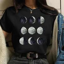 Universe planets Print Tshirt Women Aesthetic Kawaii female Tee Tops Retro Black Tshirt Ladies Clothing Graphic T shirt S juoda
