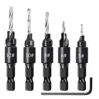 5Pcs Counterbore Hole Drill Bits Depth Adjustable Tapered Drill Bit with 1Pc Allen Wrench for Woodworking Metal Drilling sidabras