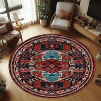 Vintage Tribal Pattern Round Carpet Mat Rug Home Decoration Indian Style Colorful Geometric Design Floor Decor Living Room 100cm