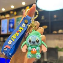 Anime Lilo & Stitch Keychians Cute Stitch Angel Pendant Keychain Cartoon Car Keyring Ornament Toy Gifts For Unisex (As shown-27750)- blue