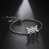 LIKGREAT Witch Triple Moon Goddess Bracelet for Women Men Luna Pentacle Charm Adjustable Rope Hecate Spiral Amulet Pagan Jewelry