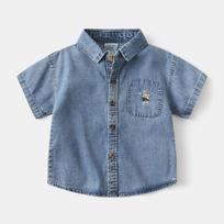 Boys denim shirt 2026 summer new textured children's clothing baby handsome children's short-sleeved shirt 90cm