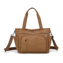 Large Capacity Solid Color Multi-Pocket Canvas Tote Bag Women Shoulder Bag Commuter Vintage Crossbody Bag ruda